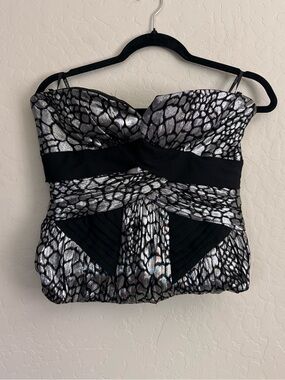 Bebe Black Silver Metallic Snake Print Strapless Bustier Tube Top Medium Y2K